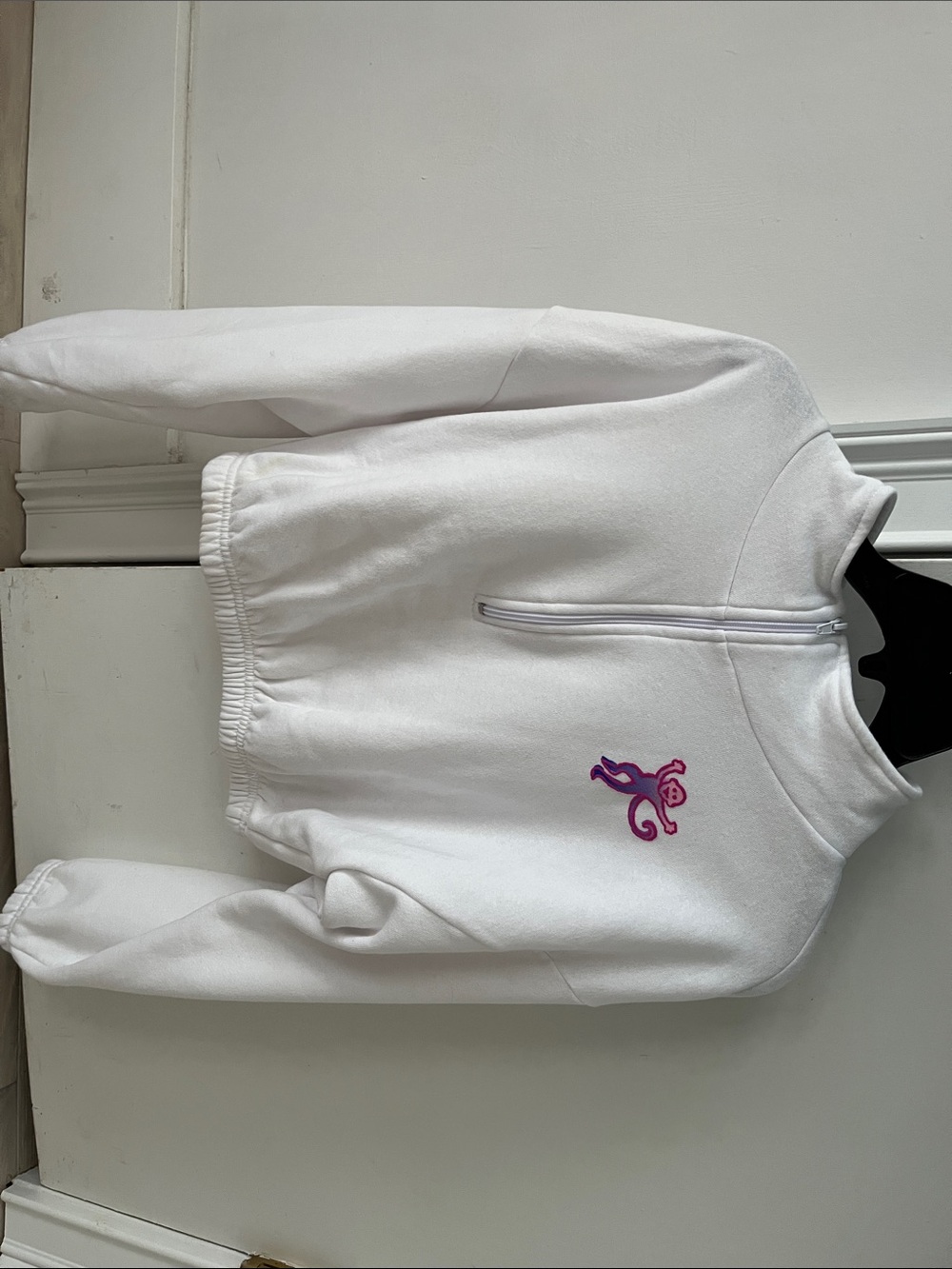 Roller Rabbit White Half-Zip Sweatshirt with Pink Purple Monkey Embroidery